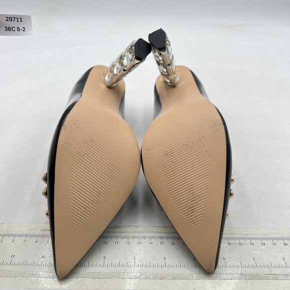 FSJ Black-pearls Jeweled High Heel Pointed Toe Pump Slip On Sparkling Heel Shoes - Picture 7 of 8